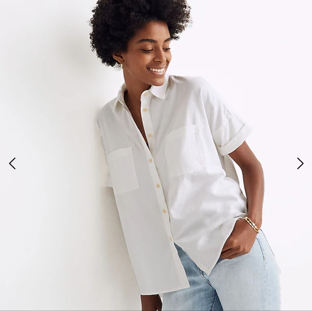 Madewell White 100% Cotton Button Down Short Sleeve Courrier Shirt | Size S